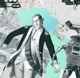 A graphic of a robot for the geotech post