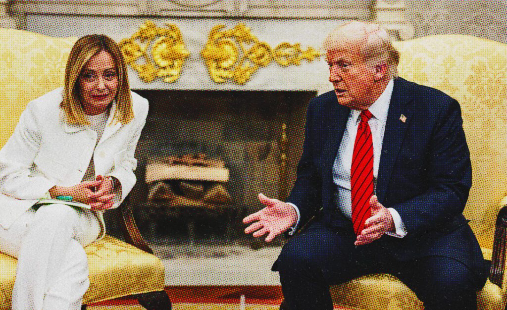 President Donald Trump sits with Italian Prime Minister Giorgia Meloni